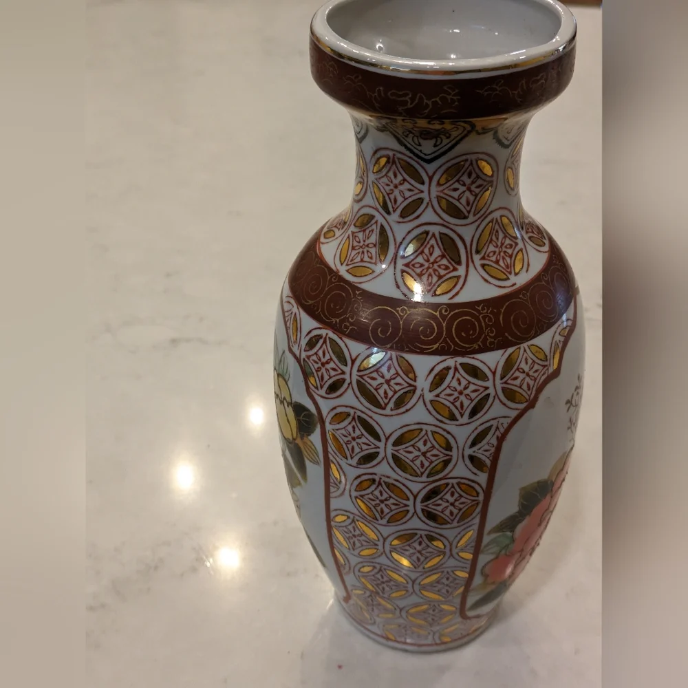 Decorated Red & Yellow Roses Vase Unmarked Used